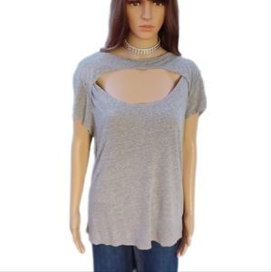 Free People L cut-out linen t-shirt top